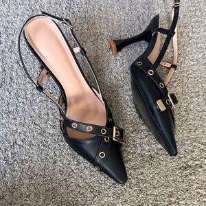 CC Boutique Black and Gold Strappy Heels